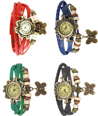 

NS18 Vintage Butterfly Rakhi Combo of 4 Red, Green, Blue And Black Watch - For Women