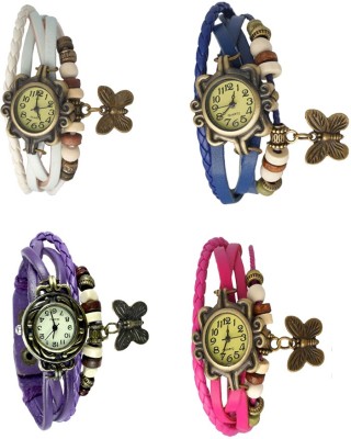 NS18 Vintage Butterfly Rakhi Combo of 4 White, Purple, Blue And Pink Analog Watch  - For Women   Watches  (NS18)