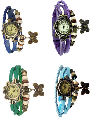 View NS18 Vintage Butterfly Rakhi Combo of 4 Blue, Green, Purple And Sky Blue Analog Watch  - For Women Wrist Watches Price Online(NS18)