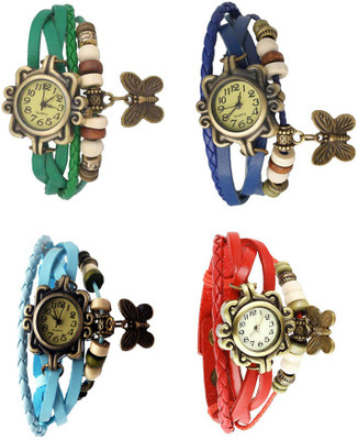 

Kissu Vintage Rakhi Combo of 4 Green, Sky Blue, Blue And Red Watch - For Women