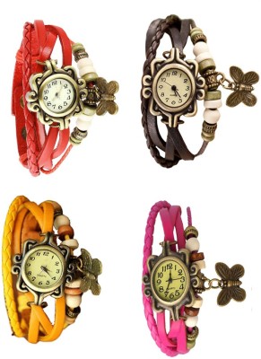 NS18 Vintage Butterfly Rakhi Combo of 4 Red, Yellow, Brown And Pink Analog Watch  - For Women   Watches  (NS18)