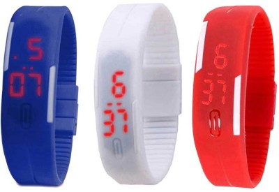 NS18 Silicone Led Magnet Band Combo of 3 Blue, White And Red Digital Watch  - For Boys & Girls   Watches  (NS18)