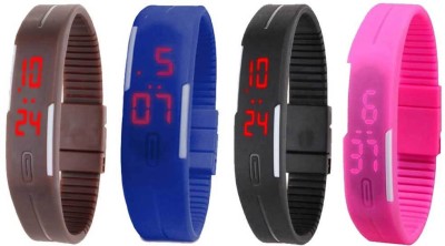 NS18 Silicone Led Magnet Band Combo of 4 Brown, Blue, Black And Pink Digital Watch  - For Boys & Girls   Watches  (NS18)