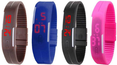 NS18 Silicone Led Magnet Band Combo of 4 Brown, Blue, Black And Pink Digital Watch  - For Boys & Girls   Watches  (NS18)