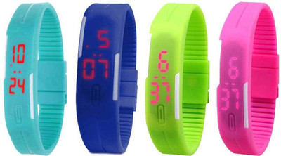 NS18 Silicone Led Magnet Band Combo of 4 Sky Blue, Blue, Green And Pink Digital Watch  - For Boys & Girls   Watches  (NS18)