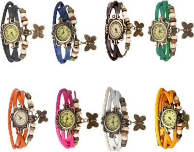NS18 Vintage Butterfly Rakhi Combo of 8 White, Yellow, Black, Blue, Brown, Green, Pink And Orange Analog Watch  - For Women   Watches  (NS18)