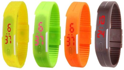 NS18 Silicone Led Magnet Band Combo of 4 Yellow, Green, Orange And Brown Digital Watch  - For Boys & Girls   Watches  (NS18)