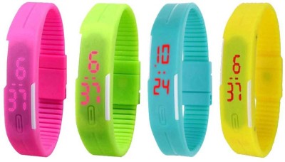 NS18 Silicone Led Magnet Band Combo of 4 Pink, Green, Sky Blue And Yellow Digital Watch  - For Boys & Girls   Watches  (NS18)