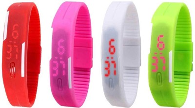 NS18 Silicone Led Magnet Band Combo of 4 Red, Pink, White And Green Digital Watch  - For Boys & Girls   Watches  (NS18)