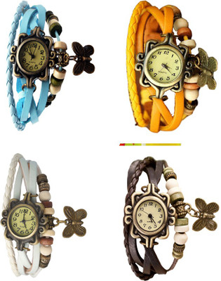 

Kissu Vintage Rakhi Combo of 4 Sky Blue, White, Yellow And Brown Watch - For Women