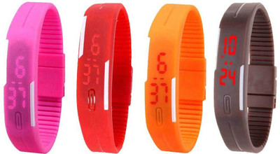 

NS18 Silicone Led Magnet Band Combo of 4 Pink, Red, Orange And Brown Watch - For Boys & Girls