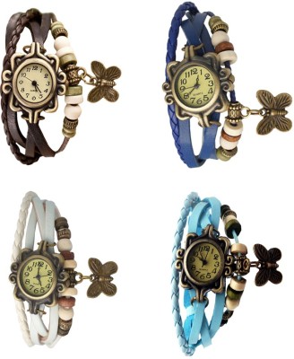 NS18 Vintage Butterfly Rakhi Combo of 4 Brown, White, Blue And Sky Blue Analog Watch  - For Women   Watches  (NS18)