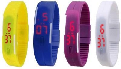 NS18 Silicone Led Magnet Band Combo of 4 Yellow, Blue, Purple And White Digital Watch  - For Boys & Girls   Watches  (NS18)