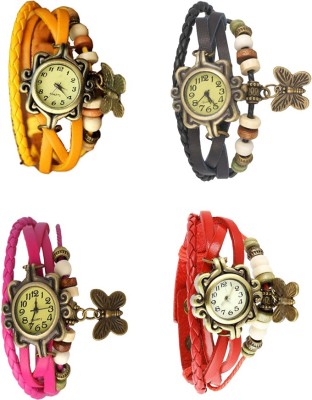 NS18 Vintage Butterfly Rakhi Combo of 4 Yellow, Pink, Black And Red Analog Watch  - For Women   Watches  (NS18)