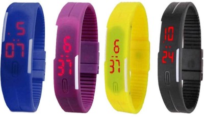 NS18 Silicone Led Magnet Band Combo of 4 Blue, Purple, Yellow And Black Digital Watch  - For Boys & Girls   Watches  (NS18)