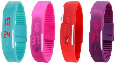 NS18 Silicone Led Magnet Band Watch Combo of 4 Sky Blue, Pink, Red And Purple Digital Watch  - For Couple   Watches  (NS18)