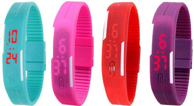 

Kissu Led Magnet Band Combo of 4 Sky Blue, Pink, Red And Purple Watch - For Men & Women