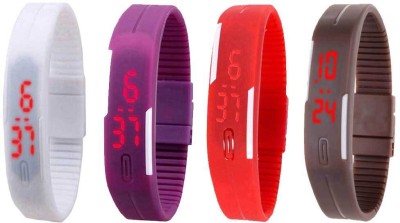 NS18 Silicone Led Magnet Band Combo of 4 White, Purple, Red And Brown Digital Watch  - For Boys & Girls   Watches  (NS18)