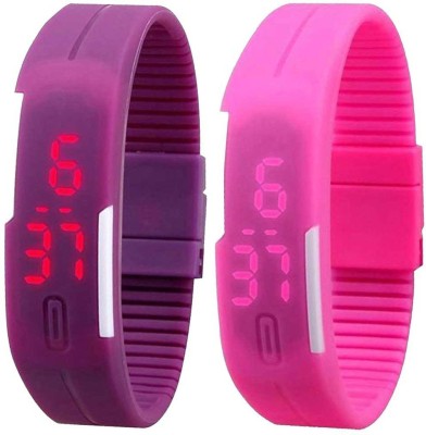 NS18 Silicone Led Magnet Band Set of 2 Purple And Pink Digital Watch  - For Boys & Girls   Watches  (NS18)