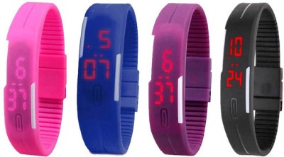 NS18 Silicone Led Magnet Band Combo of 4 Pink, Blue, Purple And Black Digital Watch  - For Boys & Girls   Watches  (NS18)