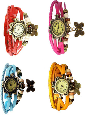 

NS18 Vintage Butterfly Rakhi Combo of 4 Red, Sky Blue, Pink And Yellow Watch - For Women