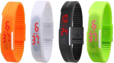 NS18 Silicone Led Magnet Band Combo of 4 Orange, White, Black And Green Digital Watch  - For Boys & Girls   Watches  (NS18)