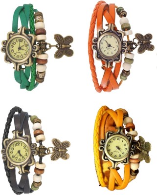 NS18 Vintage Butterfly Rakhi Combo of 4 Green, Black, Orange And Yellow Analog Watch  - For Women   Watches  (NS18)