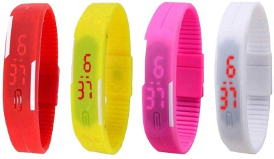 NS18 Silicone Led Magnet Band Combo of 4 Red, Yellow, Pink And White Digital Watch  - For Boys & Girls   Watches  (NS18)