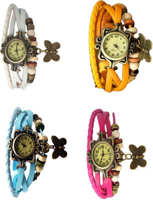 

Kissu Vintage Rakhi Combo of 4 White, Sky Blue, Yellow And Pink Watch - For Women
