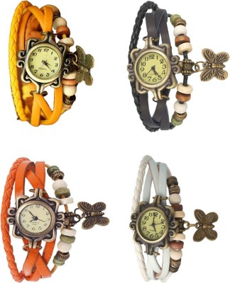 NS18 Vintage Butterfly Rakhi Combo of 4 Yellow, Orange, Black And White Analog Watch  - For Women   Watches  (NS18)