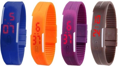 NS18 Silicone Led Magnet Band Combo of 4 Blue, Orange, Purple And Brown Digital Watch  - For Boys & Girls   Watches  (NS18)
