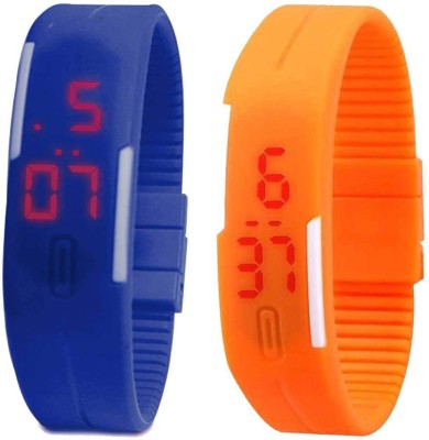 

NS18 Silicone Led Magnet Band Set of 2 Blue And Orange Watch - For Boys & Girls