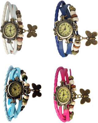 

Kissu Vintage Rakhi Combo of 4 White, Sky Blue, Blue And Pink Watch - For Women