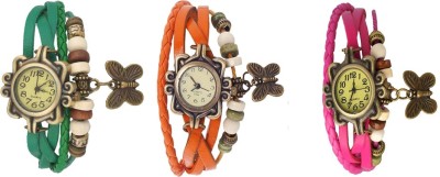 NS18 Vintage Butterfly Rakhi Watch Combo of 3 Green, Orange And Pink Analog Watch  - For Women   Watches  (NS18)