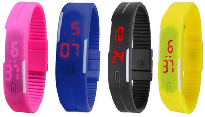 

Kissu Led Magnet Band Combo of 4 Pink, Blue, Black And Yellow Watch - For Men & Women