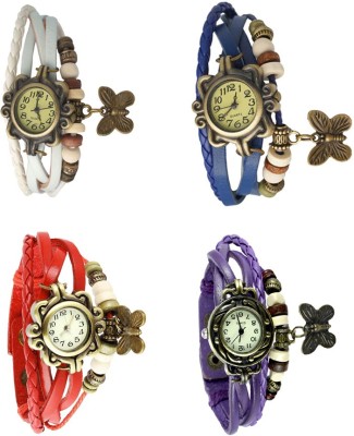 NS18 Vintage Butterfly Rakhi Combo of 4 White, Red, Blue And Purple Analog Watch  - For Women   Watches  (NS18)
