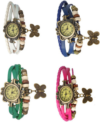 

NS18 Vintage Butterfly Rakhi Combo of 4 White, Green, Blue And Pink Watch - For Women