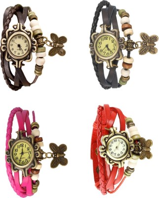 NS18 Vintage Butterfly Rakhi Combo of 4 Brown, Pink, Black And Red Analog Watch  - For Women   Watches  (NS18)