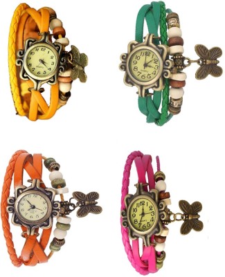 NS18 Vintage Butterfly Rakhi Combo of 4 Yellow, Orange, Green And Pink Analog Watch  - For Women   Watches  (NS18)