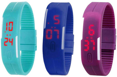 

NS18 Silicone Led Magnet Band Combo of 3 Sky Blue, Blue And Purple Watch - For Boys & Girls