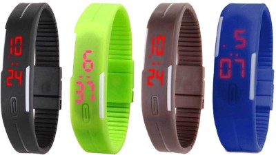 NS18 Silicone Led Magnet Band Combo of 4 Black, Green, Brown And Blue Digital Watch  - For Boys & Girls   Watches  (NS18)