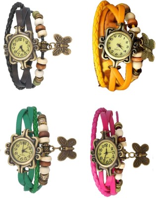 NS18 Vintage Butterfly Rakhi Combo of 4 Black, Green, Yellow And Pink Analog Watch  - For Women   Watches  (NS18)
