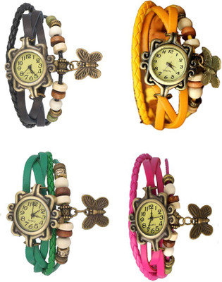

Kissu Vintage Rakhi Combo of 4 Black, Green, Yellow And Pink Watch - For Women