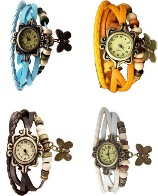 NS18 Vintage Butterfly Rakhi Combo of 4 Sky Blue, Brown, Yellow And White Analog Watch  - For Women   Watches  (NS18)