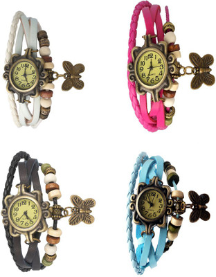 

NS18 Vintage Butterfly Rakhi Combo of 4 White, Black, Pink And Sky Blue Watch - For Women