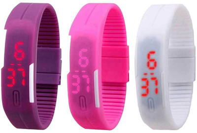 View NS18 Silicone Led Magnet Band Combo of 3 Purple, Pink And White Digital Watch  - For Boys & Girls Wrist Watches Price Online(NS18)