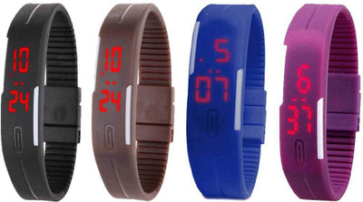 

NS18 Silicone Led Magnet Band Watch Combo of 4 Black, Brown, Blue And Purple Watch - For Couple