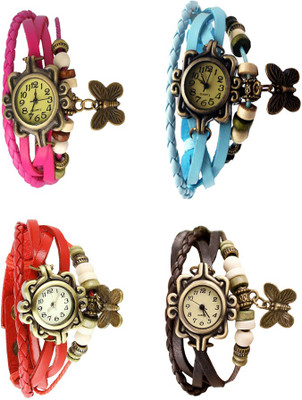 

Kissu Vintage Rakhi Combo of 4 Pink, Red, Sky Blue And Brown Watch - For Women