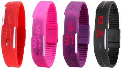 NS18 Silicone Led Magnet Band Combo of 4 Red, Pink, Purple And Black Digital Watch  - For Boys & Girls   Watches  (NS18)