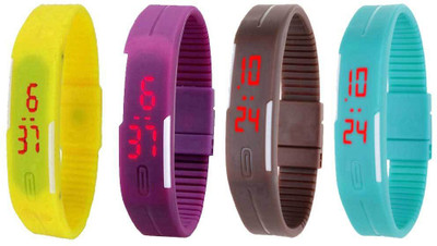 

Kissu Led Magnet Band Combo of 4 Yellow, Purple, Brown And Sky Blue Watch - For Men & Women